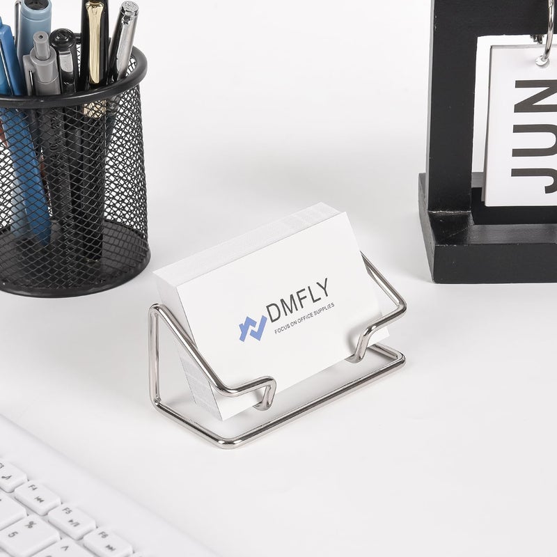 DMFLY Business Card Holder for Desk, Metal Cute Card Display Stand, Compatible with Various Countertops, Horizontal Silver - Image 5